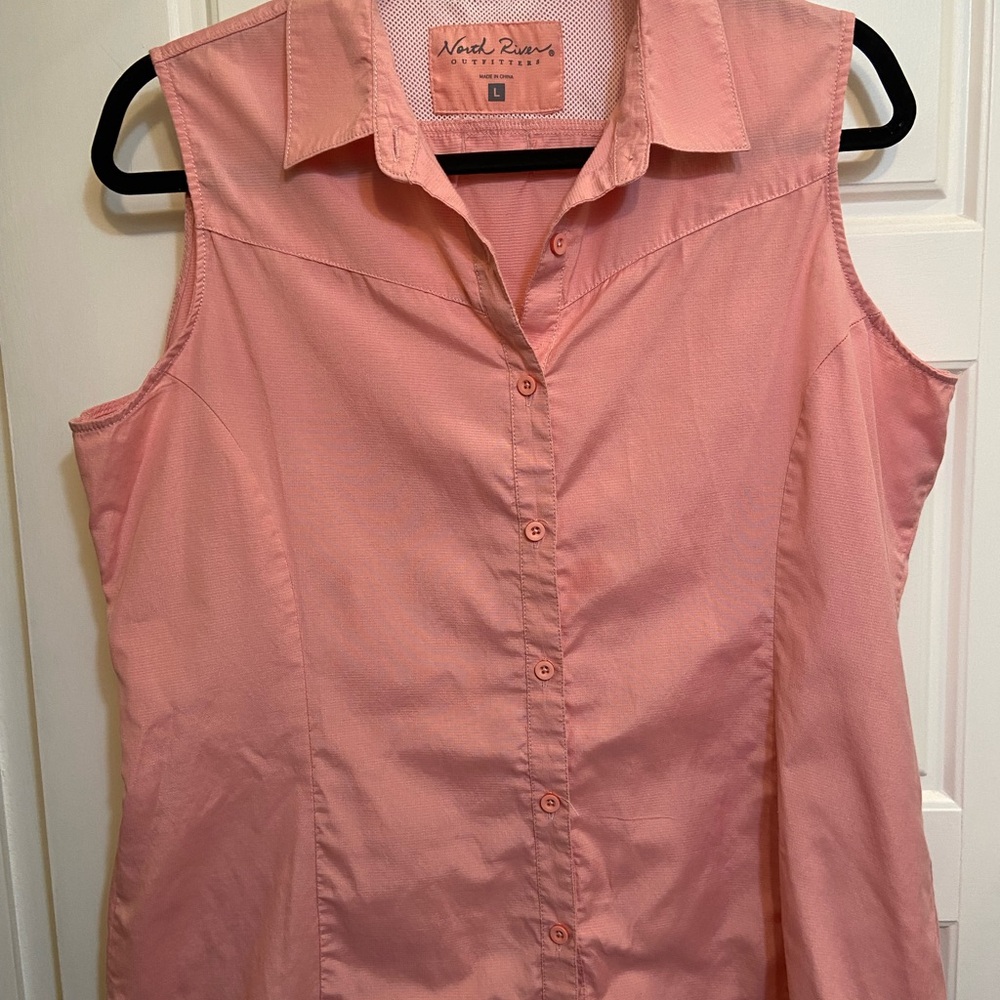 Pink Sleeveless Button Down Shirt
